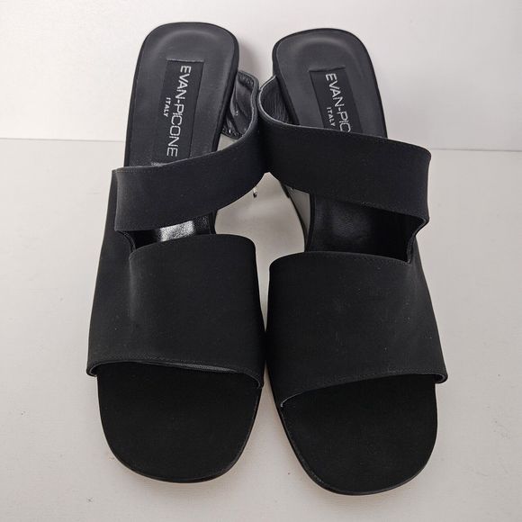 Evan Picone Size 7.5 Black Fabric‎ Slip-on Mule Wedge Sandal Shoes NEW - Picture 1 of 10